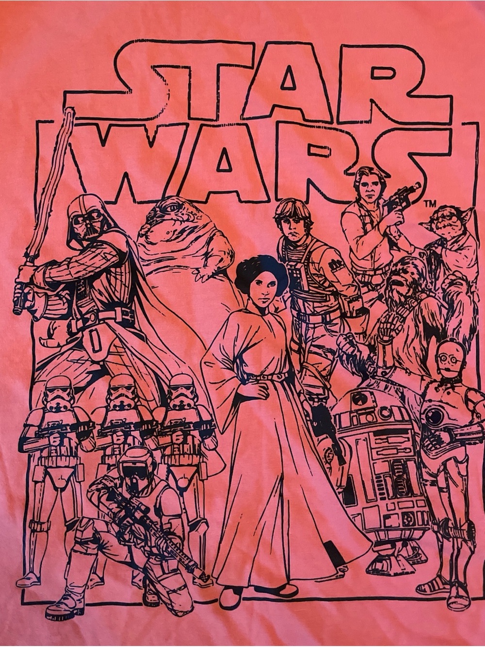 Princess Leia and Star Wars Graphic Tee in Coral with Black Print